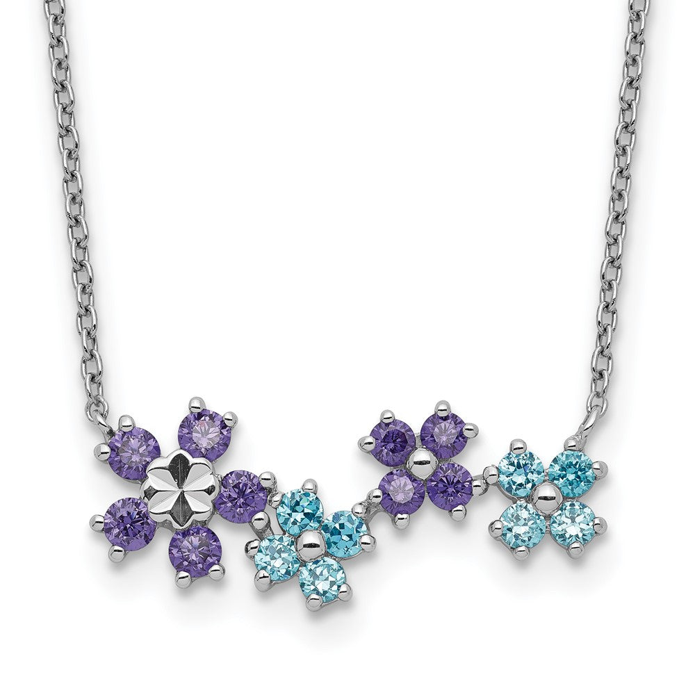 Sterlingsilber Lila und Blau Zirkonia Diamantiert Blume Halskette