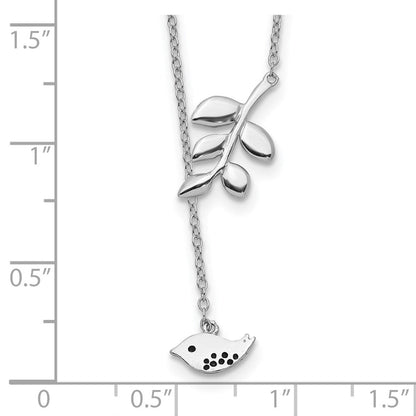 Sterlingsilber Rhodiniert Blatt und Vogel mit 2 Zoll Verlängerung. Halskette