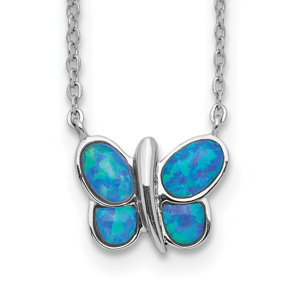 Sterlingsilber Rhodiniert Erzeugt Opal Schmetterling Einlage Halskette
