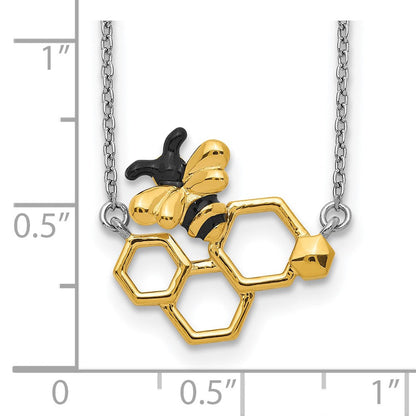 Sterlingsilber Rhodiniert Goldfarben Emaille Biene mit 2 in Verlängerung Halskette