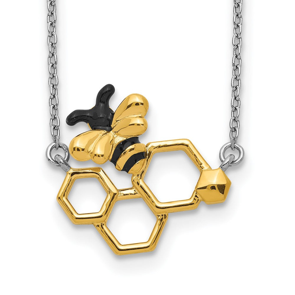 Sterlingsilber Rhodiniert Goldfarben Emaille Biene mit 2 in Verlängerung Halskette