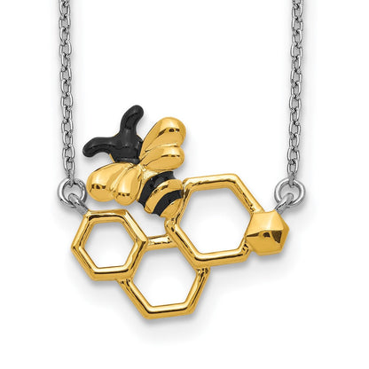 Sterlingsilber Rhodiniert Goldfarben Emaille Biene mit 2 in Verlängerung Halskette