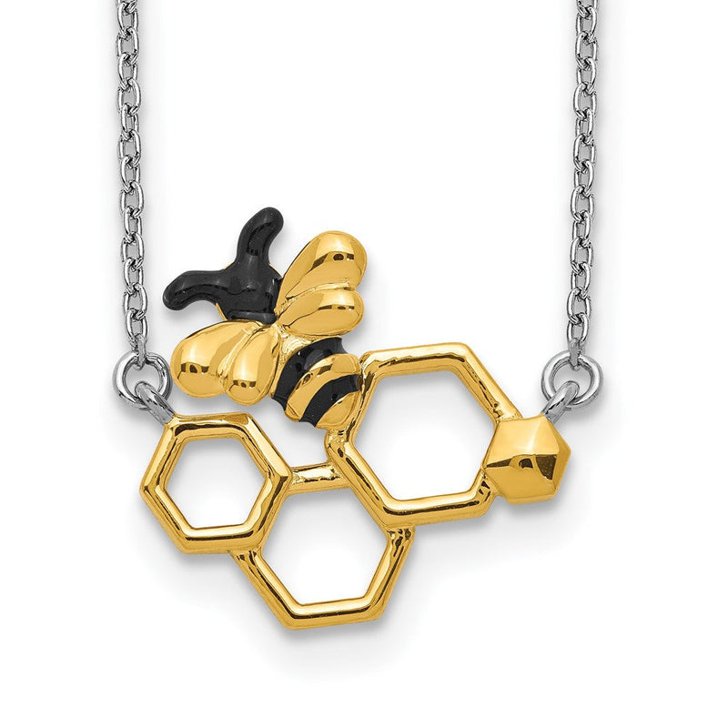 Sterlingsilber Rhodiniert Goldfarben Emaille Biene mit 2 in Verlängerung Halskette