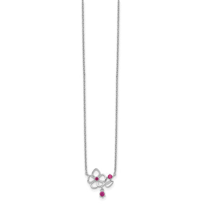 Sterlingsilber Rhodiniert Rosa Zirkonia Blume mit 2 Zoll. Verlängerung. Halskette
