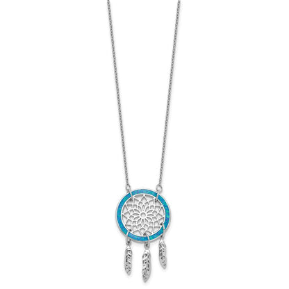 Sterlingsilber Rhodiniert Erzeugt Opal Dreamcatcher mit 2 Zoll Verlängerung Halskette