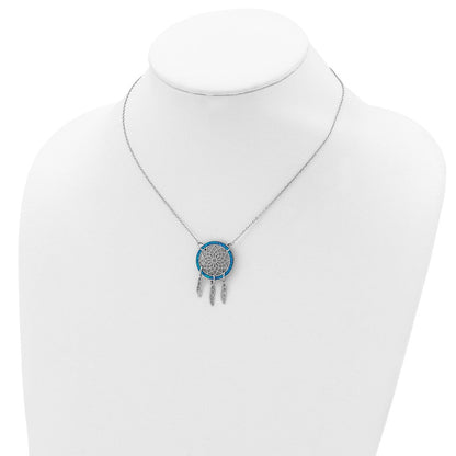 Sterlingsilber Rhodiniert Erzeugt Opal Dreamcatcher mit 2 Zoll Verlängerung Halskette