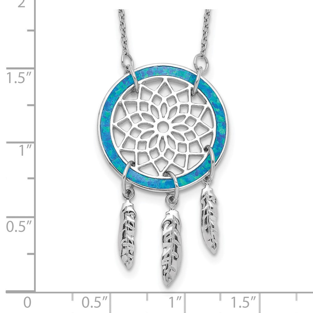 Sterlingsilber Rhodiniert Erzeugt Opal Dreamcatcher mit 2 Zoll Verlängerung Halskette
