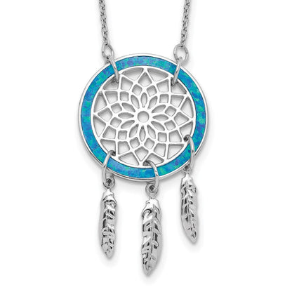 Sterlingsilber Rhodiniert Erzeugt Opal Dreamcatcher mit 2 Zoll Verlängerung Halskette