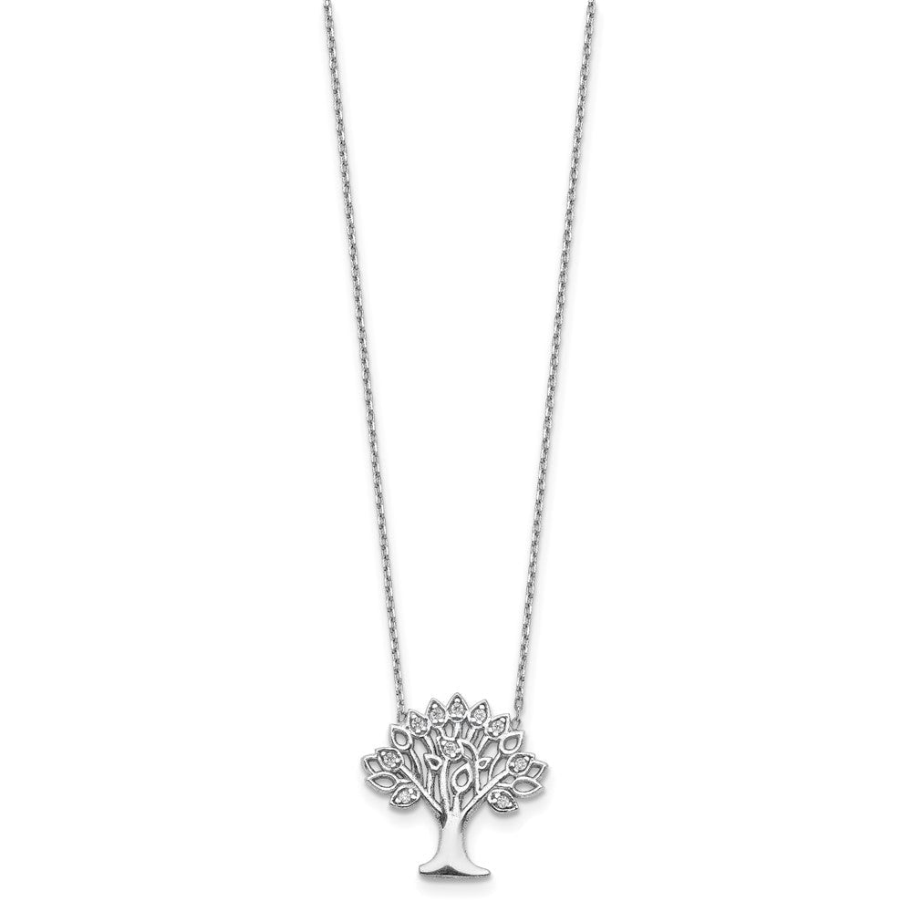 Sterlingsilber Rhodiniert Zirkonia Baum mit 2 Zoll Verlängerung. Halskette