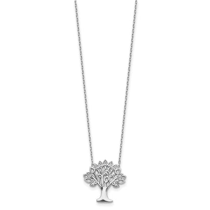 Sterlingsilber Rhodiniert Zirkonia Baum mit 2 Zoll Verlängerung. Halskette