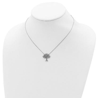 Sterlingsilber Rhodiniert Zirkonia Baum mit 2 Zoll Verlängerung. Halskette