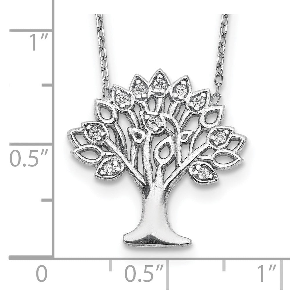Sterlingsilber Rhodiniert Zirkonia Baum mit 2 Zoll Verlängerung. Halskette