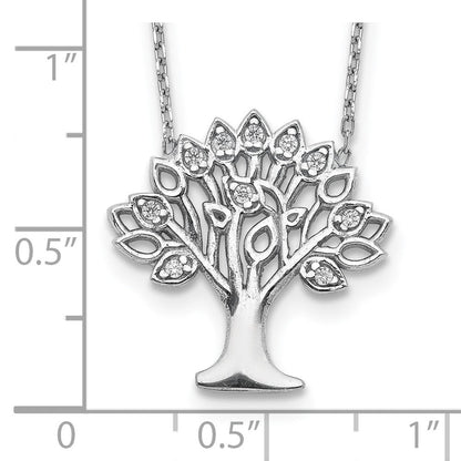 Sterlingsilber Rhodiniert Zirkonia Baum mit 2 Zoll Verlängerung. Halskette
