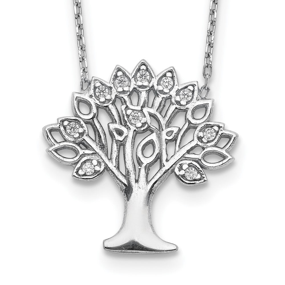 Sterlingsilber Rhodiniert Zirkonia Baum mit 2 Zoll Verlängerung. Halskette