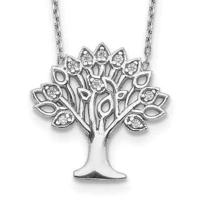Sterlingsilber Rhodiniert Zirkonia Baum mit 2 Zoll Verlängerung. Halskette