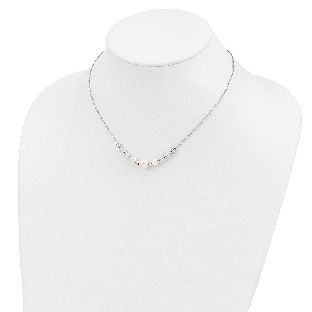 Sterlingsilber Rhodiniert Diamantiert Perle Glas Perle mit 2 Zoll Verlängerung Halskette