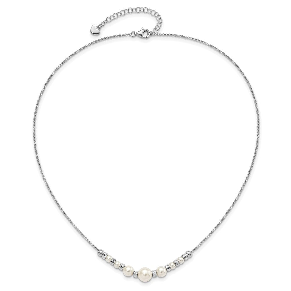 Sterlingsilber Rhodiniert Diamantiert Perle Glas Perle mit 2 Zoll Verlängerung Halskette