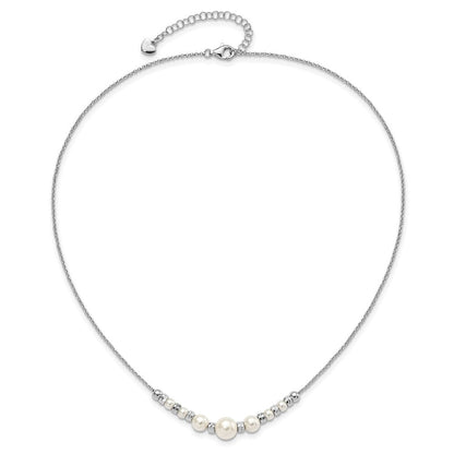 Sterlingsilber Rhodiniert Diamantiert Perle Glas Perle mit 2 Zoll Verlängerung Halskette