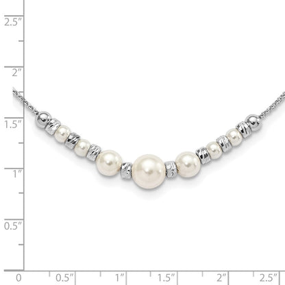 Sterlingsilber Rhodiniert Diamantiert Perle Glas Perle mit 2 Zoll Verlängerung Halskette