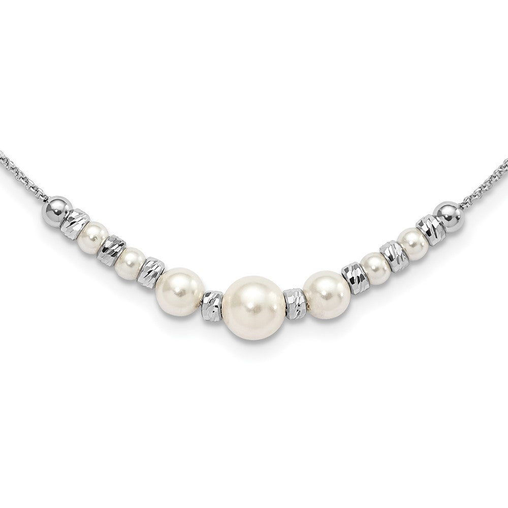 Sterlingsilber Rhodiniert Diamantiert Perle Glas Perle mit 2 Zoll Verlängerung Halskette