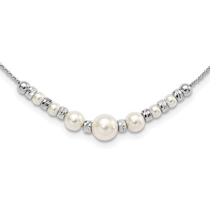 Sterlingsilber Rhodiniert Diamantiert Perle Glas Perle mit 2 Zoll Verlängerung Halskette