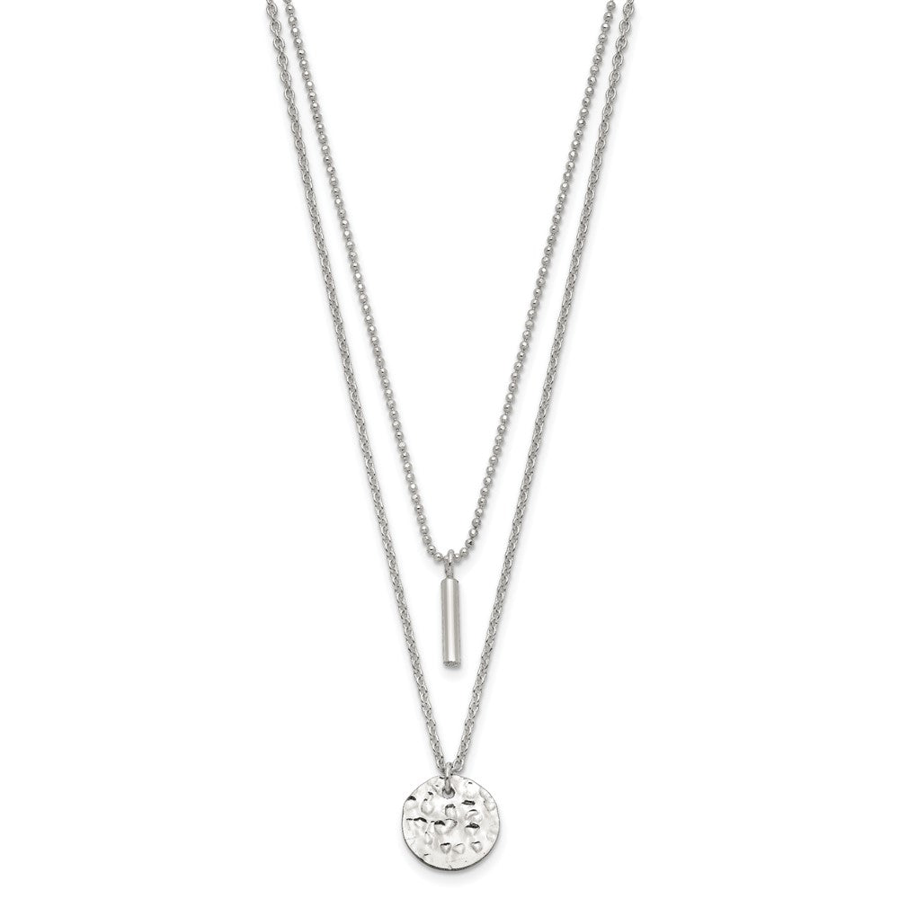 Sterlingsilber 2-strand Gehämmert Kreis und Stab Halskette