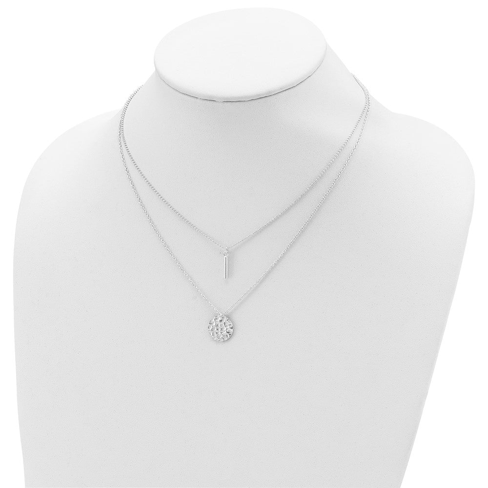 Sterlingsilber 2-strand Gehämmert Kreis und Stab Halskette