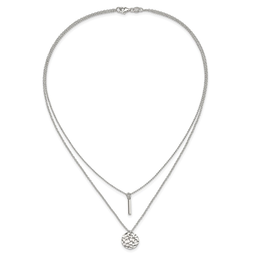 Sterlingsilber 2-strand Gehämmert Kreis und Stab Halskette