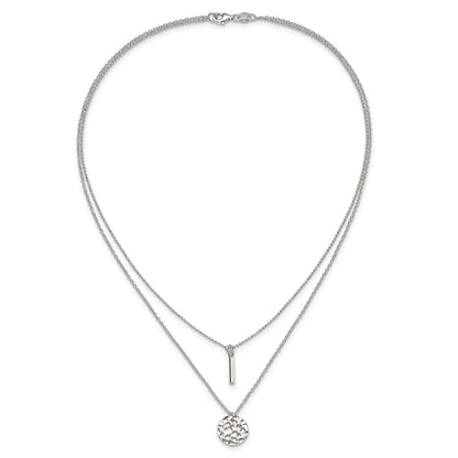 Sterlingsilber 2-strand Gehämmert Kreis und Stab Halskette