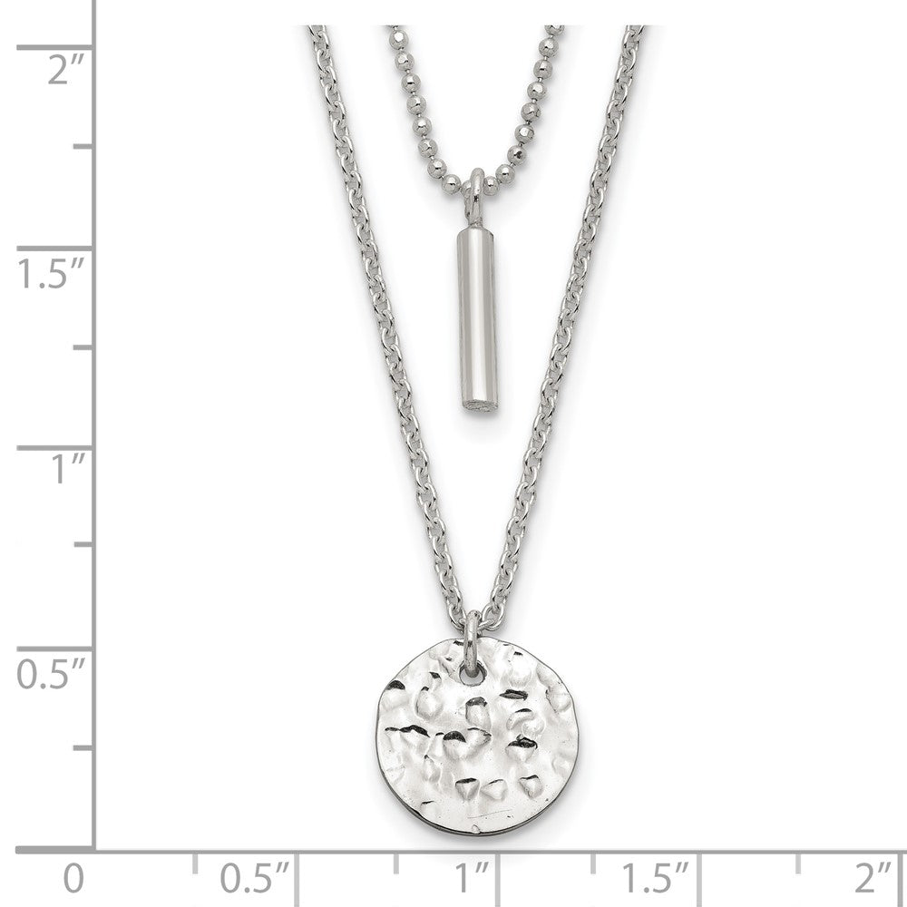Sterlingsilber 2-strand Gehämmert Kreis und Stab Halskette