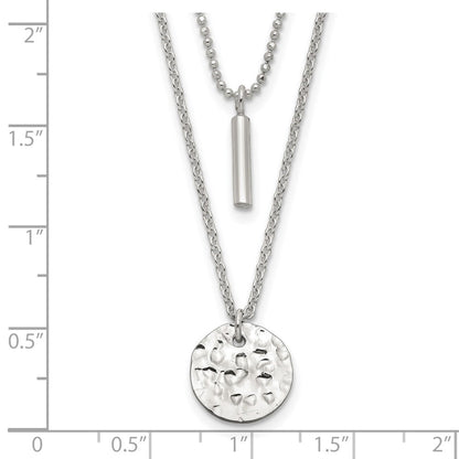Sterlingsilber 2-strand Gehämmert Kreis und Stab Halskette