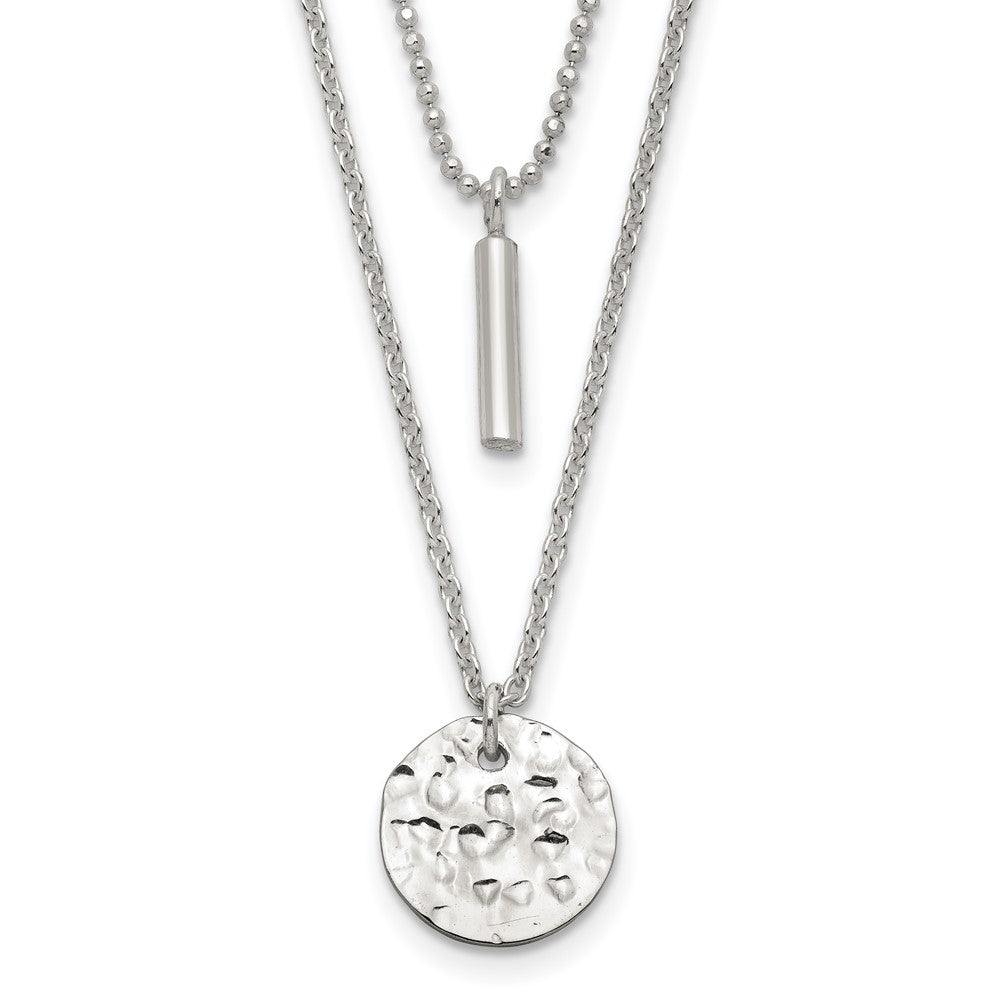 Sterlingsilber 2-strand Gehämmert Kreis und Stab Halskette