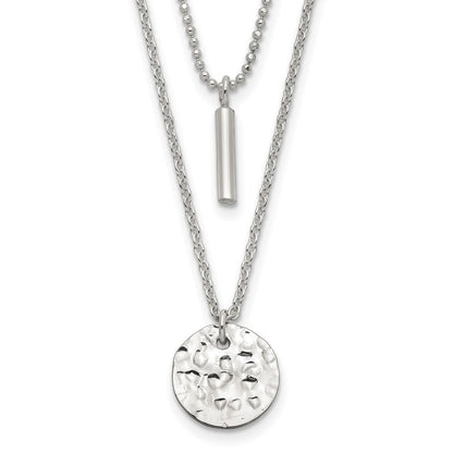 Sterlingsilber 2-strand Gehämmert Kreis und Stab Halskette