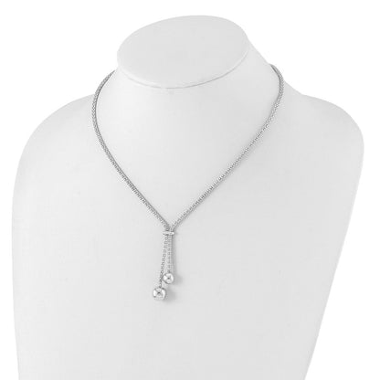 Sterlingsilber Rhodiniert Diamantiert mit 1.5 Zoll Verlängerung. 2-bead Y-necklace