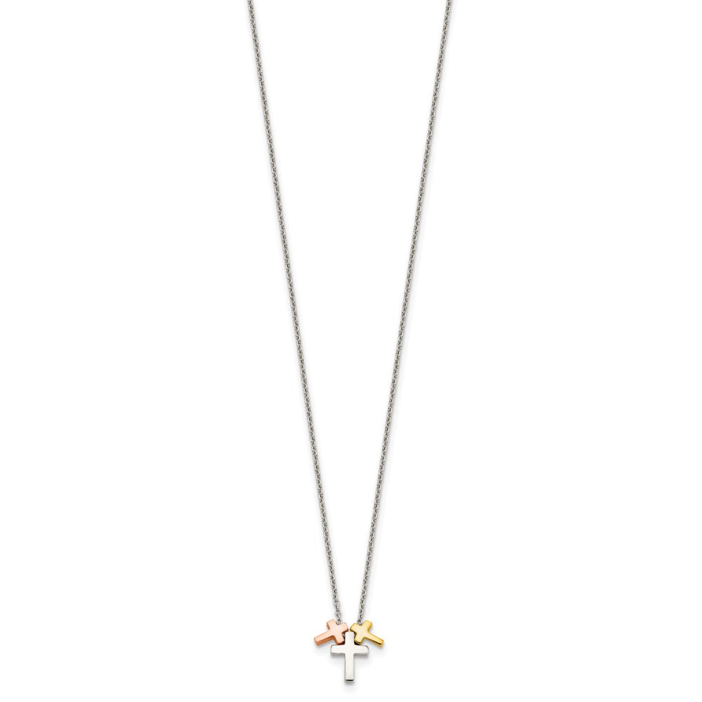 Sterlingsilber Rose und Goldfarben 3-cross mit 2 Zoll Verlängerung. Halskette