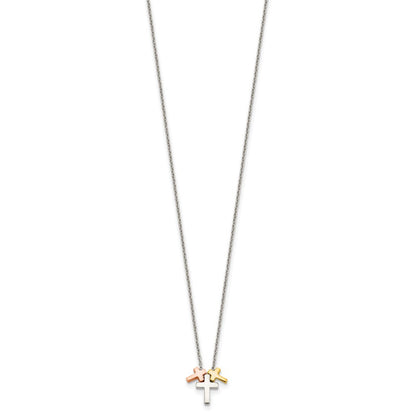 Sterlingsilber Rose und Goldfarben 3-cross mit 2 Zoll Verlängerung. Halskette