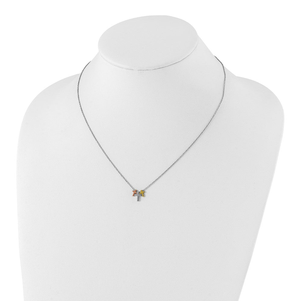 Sterlingsilber Rose und Goldfarben 3-cross mit 2 Zoll Verlängerung. Halskette