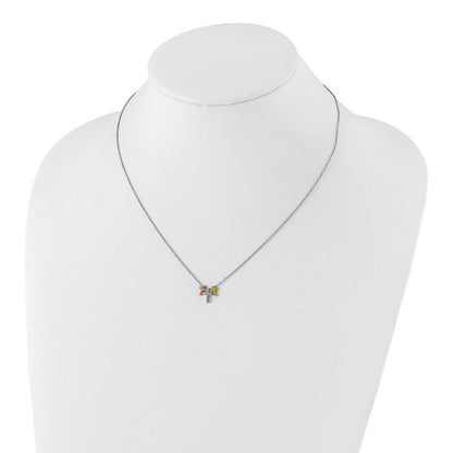 Sterlingsilber Rose und Goldfarben 3-cross mit 2 Zoll Verlängerung. Halskette