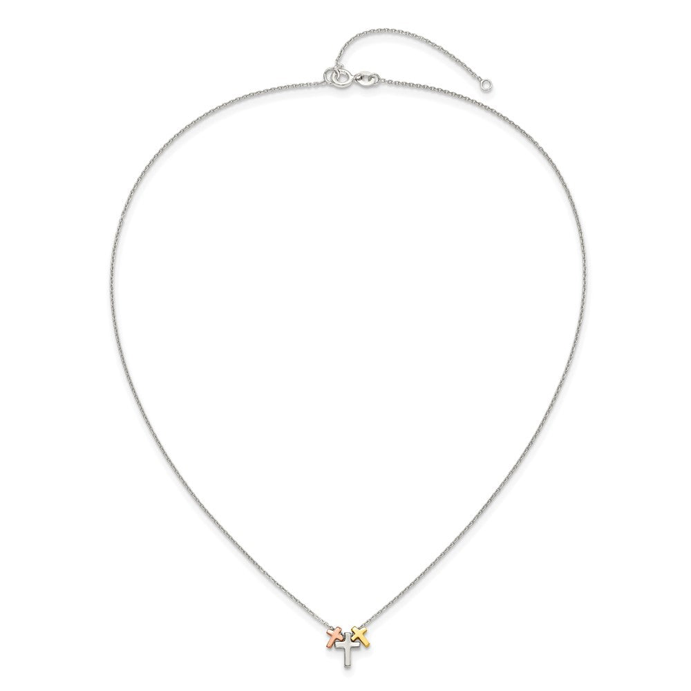 Sterlingsilber Rose und Goldfarben 3-cross mit 2 Zoll Verlängerung. Halskette