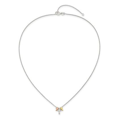 Sterlingsilber Rose und Goldfarben 3-cross mit 2 Zoll Verlängerung. Halskette