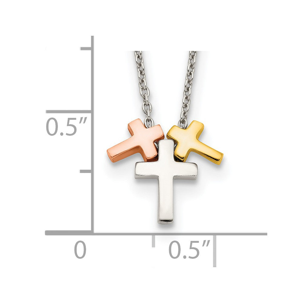 Sterlingsilber Rose und Goldfarben 3-cross mit 2 Zoll Verlängerung. Halskette