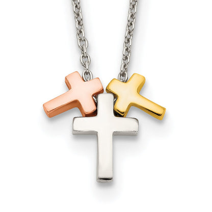 Sterlingsilber Rose und Goldfarben 3-cross mit 2 Zoll Verlängerung. Halskette