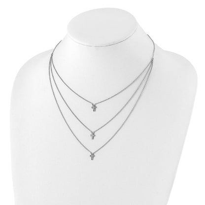Sterlingsilber Rhodiniert Drei Strang Zirkonia Kreuz Halskette