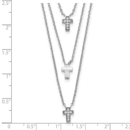 Sterlingsilber Rhodiniert Drei Strang Zirkonia Kreuz Halskette