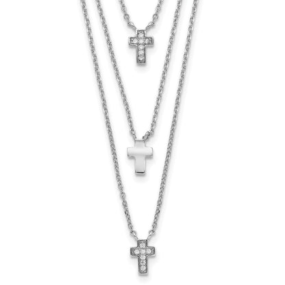 Sterlingsilber Rhodiniert Drei Strang Zirkonia Kreuz Halskette