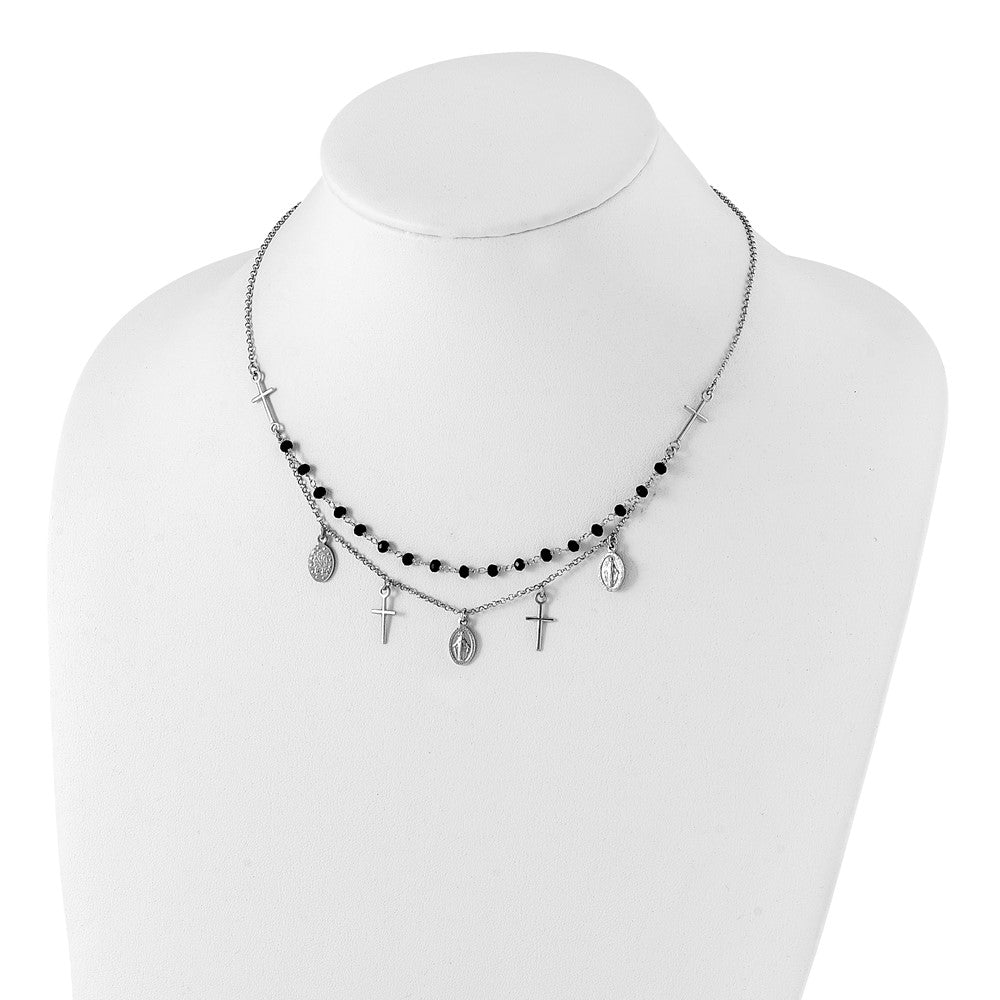 Sterlingsilber Rhodiniert Schwarz Gekugelt Kreuz/miraculous Medaille Halskette