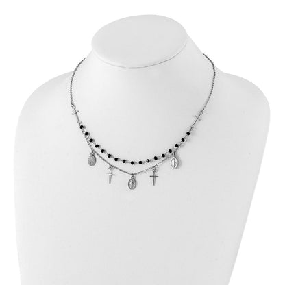 Sterlingsilber Rhodiniert Schwarz Gekugelt Kreuz/miraculous Medaille Halskette
