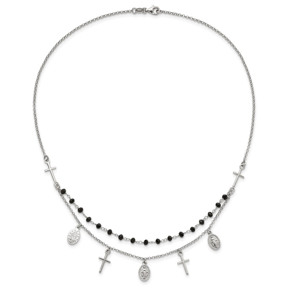 Sterlingsilber Rhodiniert Schwarz Gekugelt Kreuz/miraculous Medaille Halskette