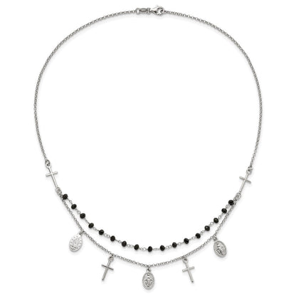 Sterlingsilber Rhodiniert Schwarz Gekugelt Kreuz/miraculous Medaille Halskette