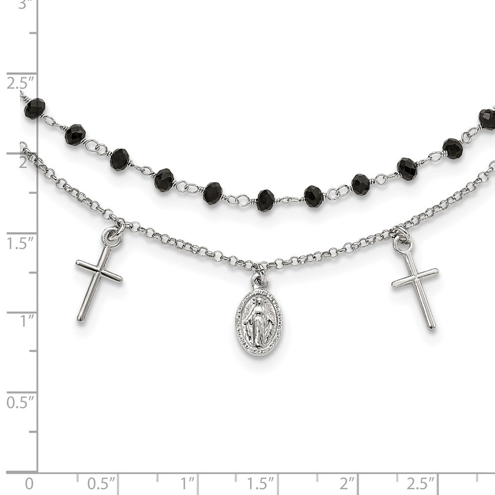 Sterlingsilber Rhodiniert Schwarz Gekugelt Kreuz/miraculous Medaille Halskette